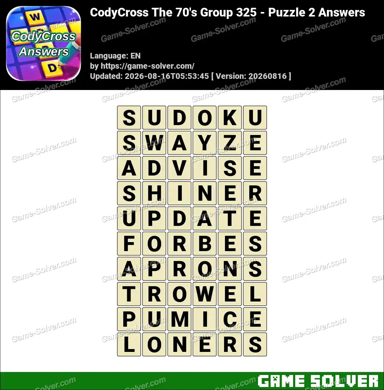 CodyCross The 70’s Group 325 – Puzzle 2 Answers